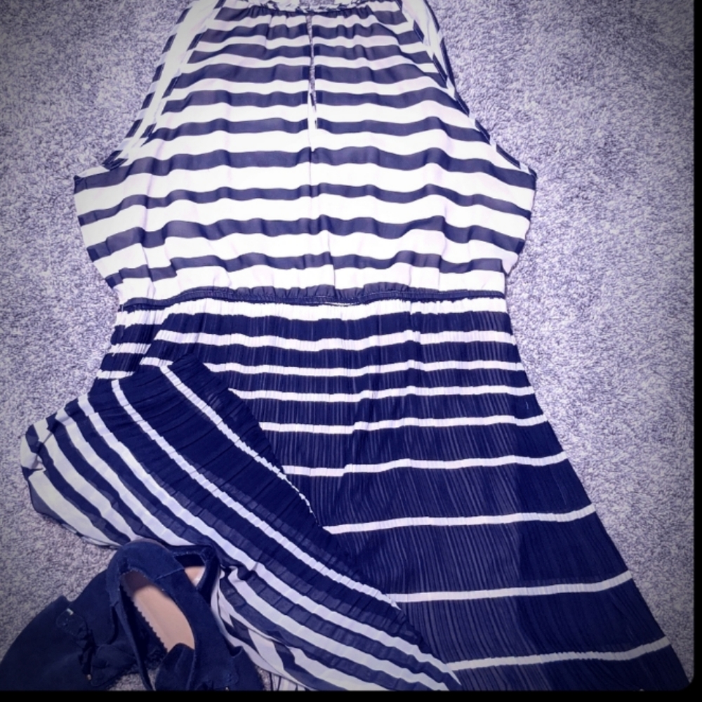 Maison Jules navy blue / white striped long dress